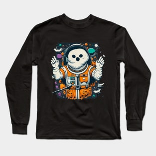 Funny Halloween Boo Ghost Pumpkin Astronaut Long Sleeve T-Shirt